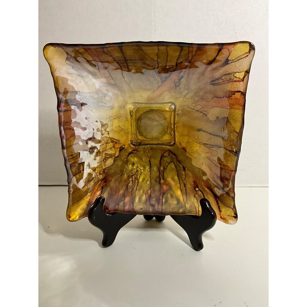 A Stunning Reverse Painted Amber & Gold Dish/Sparkle Dish/Home Decor/Accent Piec